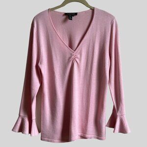 Lauren Ralph Lauren Sweater Silk Cashmere Blend Lightweight V Neck Pink Womens M